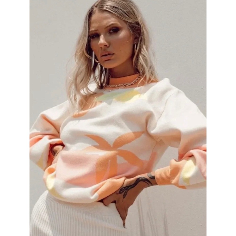 Princess Polly Serenity Sweater Pink Orange Sunset Mock Neck XS/S Oversized‎